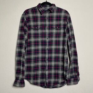 Sonoma Mens Small Flannel Long Sleeve Button Up Plaid Shirt Cotton